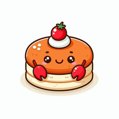 Cute pancake stack with crab claws a smiling face and a cherry on top