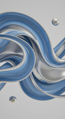 Abstract Blue and Silver 3D Swirls with Spheres