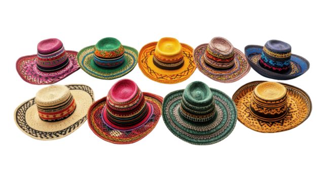 Set of Traditional Mexican Hats Isolated on a white transparent background