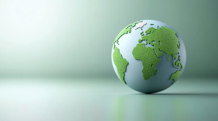 Fototapeta premium A beautifully designed globe showcasing green continents on a soft background, representing sustainability and environmental awareness.