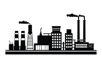 Obraz premium Bold Black Industrial Factory Icons Vector Set for Urban Development and Manufacturing Design Projects