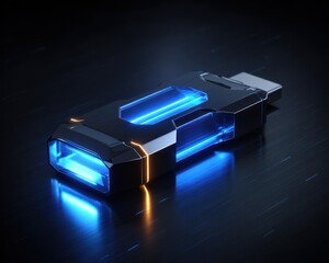 Futuristic USB drive with glowing blue accents