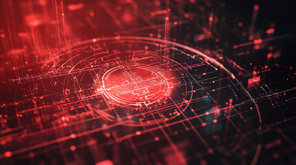 A captivating digital abstract representation featuring intricate lines and glowing elements in red and black.