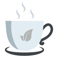 Tea cup icon. Beautiful tea cup and leaves for logo icon. Cup of coffee icon, vector design template isolated on white background. Vector illustration.
