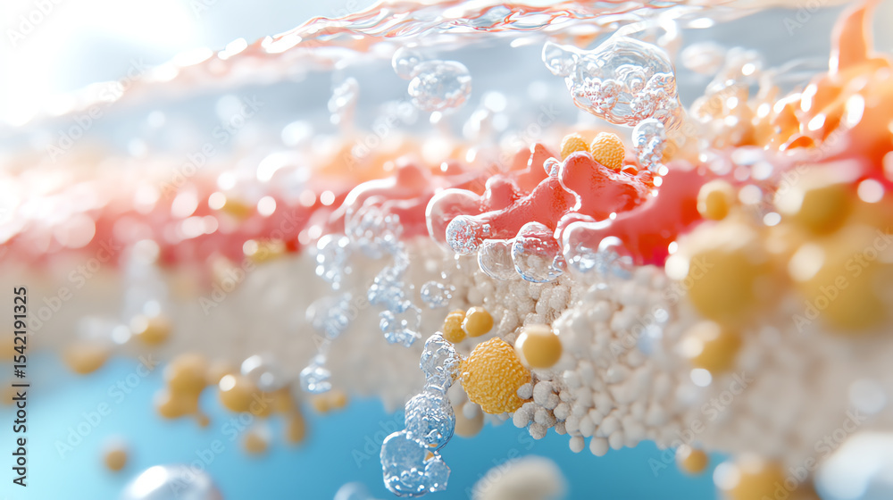 Aufkleber A close-up of bubbles and colorful structures in a fluid, showcasing intricate patterns and textures in a scientific context.