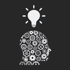Innovative Black Mind with Gears and Lightbulb Icons Vector Set for Creative Thinking and Tech Design Projects