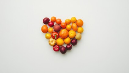 Heart-shaped arrangement of colorful fruits