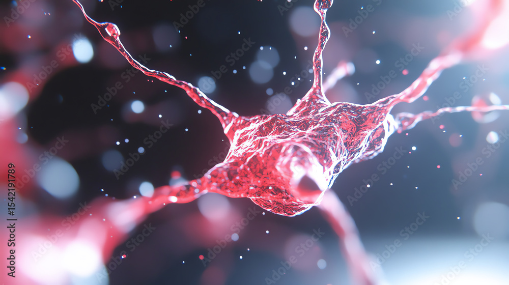 Poster A detailed view of a neuron, showcasing intricate structures and vibrant colors to illustrate the complexity of the nervous system.