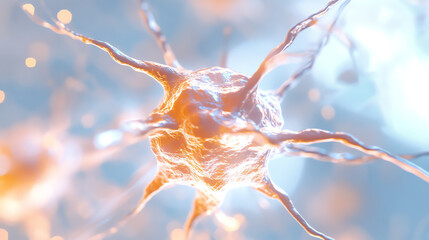 A detailed close-up of a neuron cell, showcasing its intricate structure and vibrant colors, symbolizing communication and connectivity.