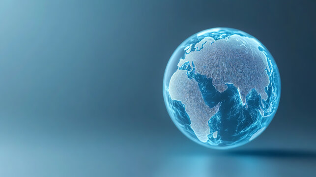 A digital globe visualization with a mesh texture representing Earth. Ideal for technology and global connectivity concepts.