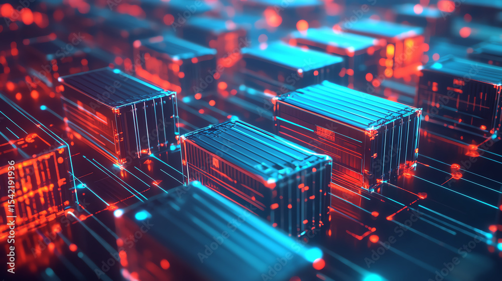 Aufkleber a futuristic close-up of glowing data containers, representing advanced tech storage and digital inn