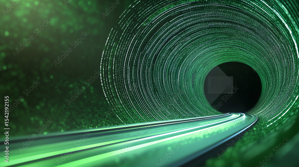 Poster A futuristic tunnel illuminated in green light, showcasing a captivating depth and a sense of advanced technology.