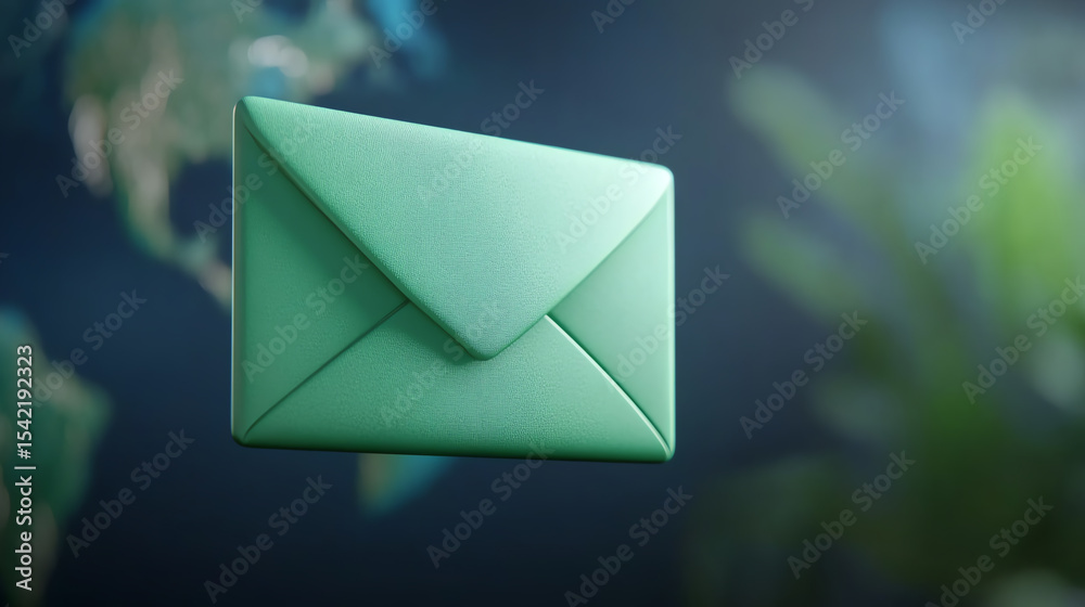 Poster A green envelope floating against a blurred background, symbolizing digital communication and modern correspondence.