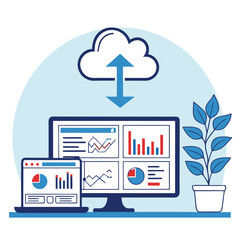 Fototapeta premium Cloud data transfer and analytics on multiple devices