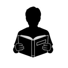 Silhouette of a person reading a book isolated on transparent background, png image 
