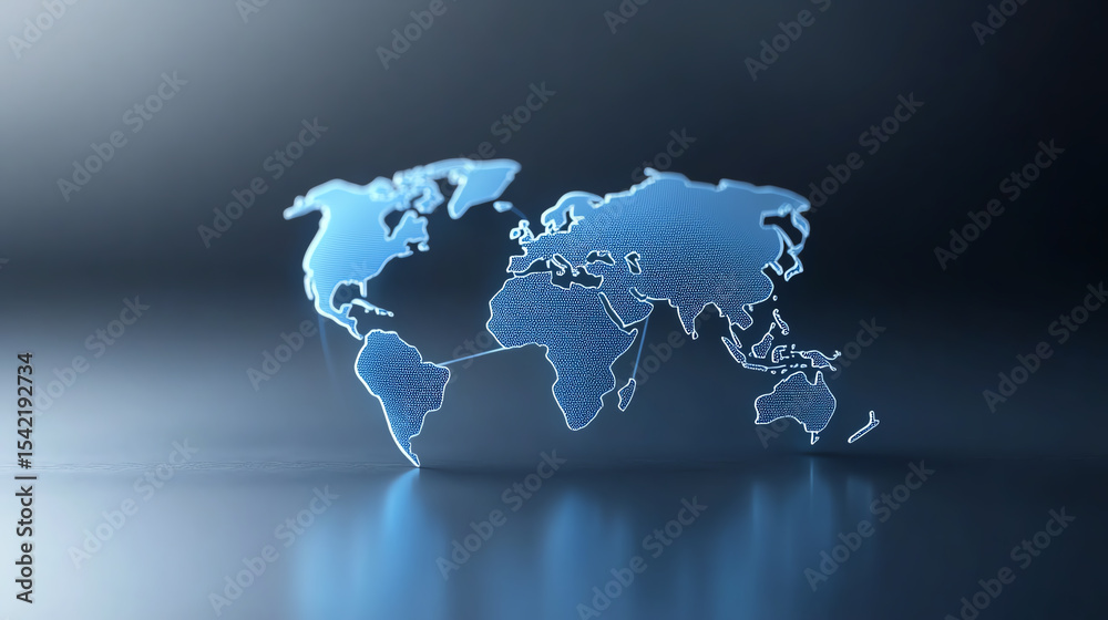 Aufkleber A modern digital representation of the world map, showcasing global connectivity in technology. Perfect for tech-related projects.