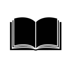 Open book icon in black silhouette style, isolated on transparent background 