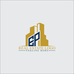 Modern EP Real Estate Logo Design with Building Silhouettes