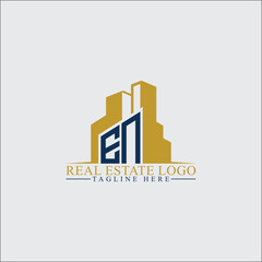 Modern EN Real Estate Logo Design with Building Silhouettes