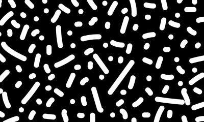 Abstract white doodle line pattern on black background. monochrome vintage background.	