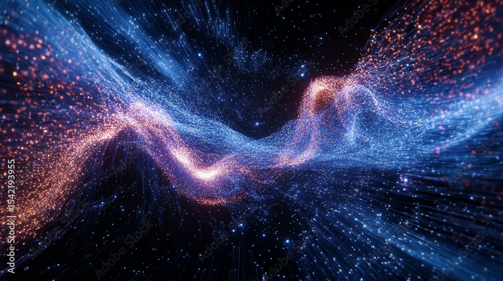 Poster a stunning visualization of cosmic energy waves, showcasing vibrant colors and dynamic movements thr