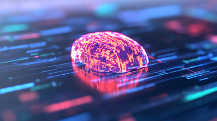 A vibrant digital brain illustration, showcasing data flow and high-tech design in a colorful futuristic environment.