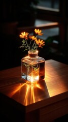 Floral still life, golden light