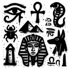 Ancient Egypt Symbols in Spray Paint Style – Transparent PNG