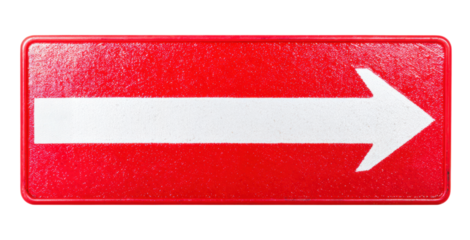 A rectangular red sign with a bold white arrow pointing to the right.
