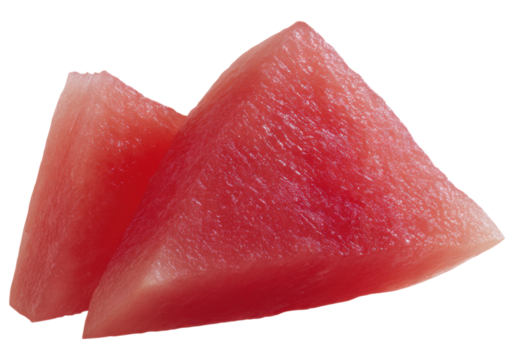 Two fresh, juicy watermelon slices with a vibrant red color and slightly textured surface.
