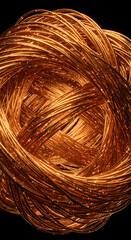 Abstract Copper Wires, Shiny Metal Texture, 3D Render