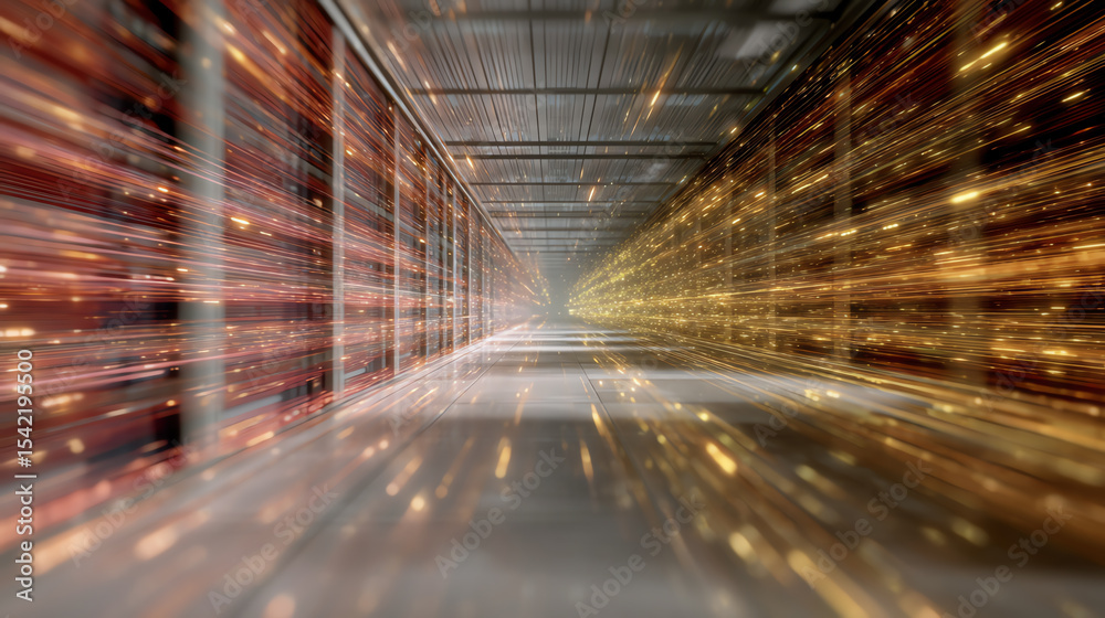 Poster an abstract representation of speed and innovation, showcasing a vibrant corridor filled with dynami
