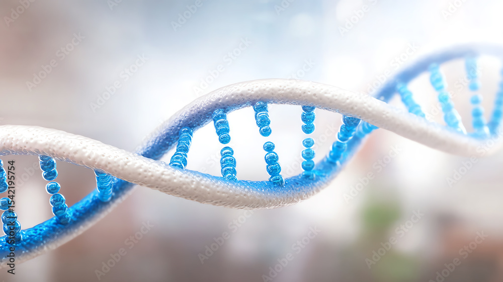 Poster close-up of a dna double helix model, highlighting the complex structure of genetic material and its