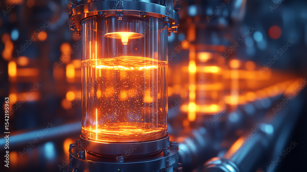 Poster Close-up view of glowing energy tubes showcasing futuristic design and intricate details of advanced technology in a dark environment.
