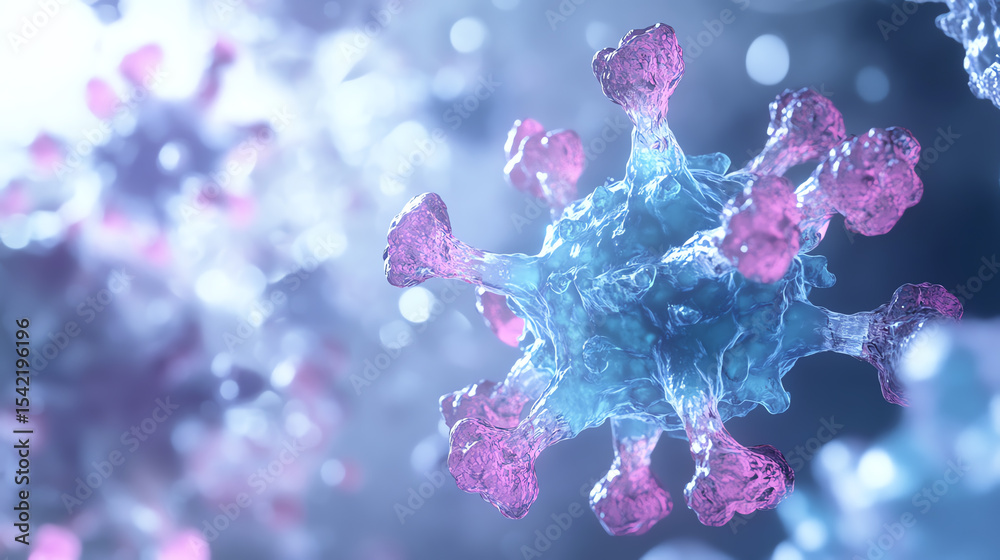 Poster detailed microscopic view of a virus structure showcasing vibrant colors and intricate designs, idea