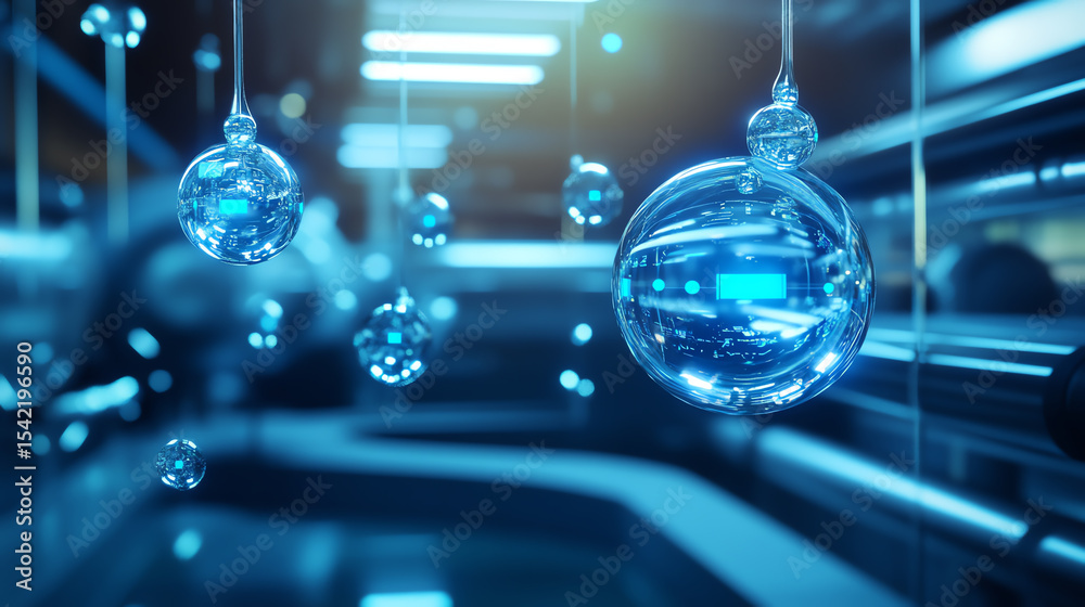 Aufkleber futuristic orbs floating in a digital space, showcasing innovation and creativity in technology with