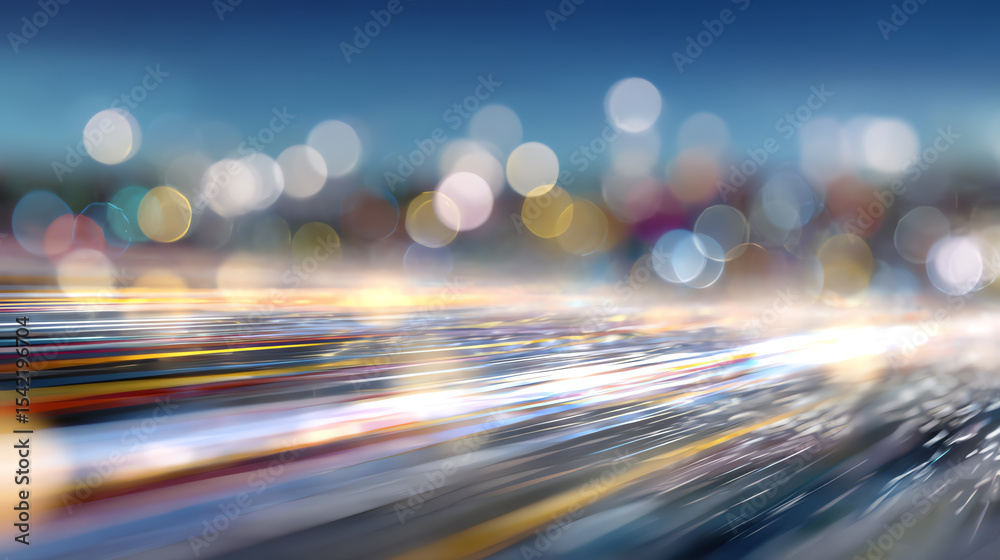 Poster motion blur of lights creating a dynamic cityscape, reflecting energy and speed in urban transportat