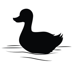 Cute cartoon hand drawn vector Duck floating in pond silhouette.