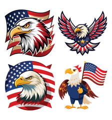 Adobe Illustrator Artwork American eagle head USA flag mascot logo design.
