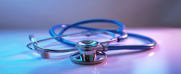 The Stethoscope Propped Elegantly on a Surface with a Soft Glow.