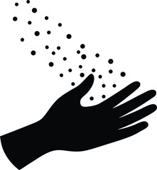 Hand sprinkling small particles or grains line icon
