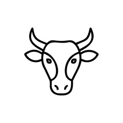 Black Line Drawing Handmade Hindu Cow Head Icon Symbol Sacred Animal India Religion Culture Design Element