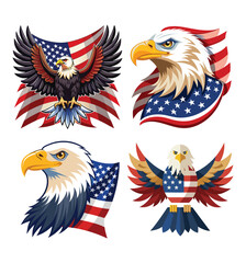 Adobe Illustrator Artwork American eagle head USA flag mascot logo design.
