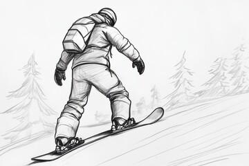 Obraz premium Snowboarder Carving Down Slope Against Winter Wonderland Backdrop