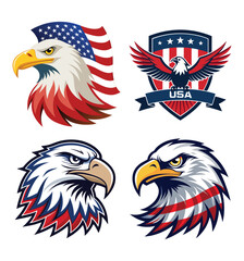 Adobe Illustrator Artwork American eagle head USA flag mascot logo design.
