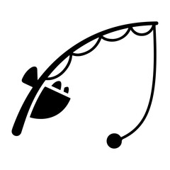 Black and white fishing rod illustration, vector design element