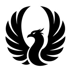 Black Stylized Phoenix Bird Vector Illustration, Winged Design Element