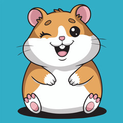 Happy Cartoon Hamster Winking with Pink Paws.