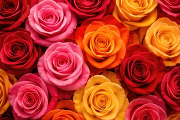 Naklejka premium Vibrant Display of Assorted Roses in Various Colors Arranged Artistically for Celebration in a Garden Setting During Daylight