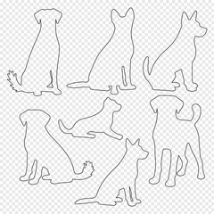 Dog outline icons. Set of silhouettes of dogs. Dog outline icons. Dogs from pets collection in linear style, vector illustration. Silhouettes of dogs isolated on white background.